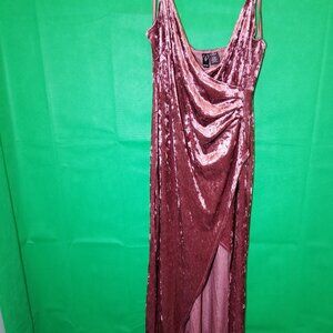 Vintage Velvet Maxi Dress Slip 90s Y2K Prom Party Faux Wrap Slit Mauve Large